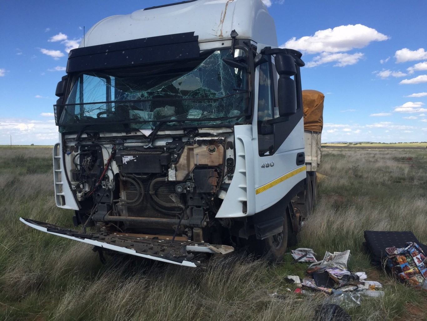 Lucky escape from serious injury for driver after truck tyre blow-out