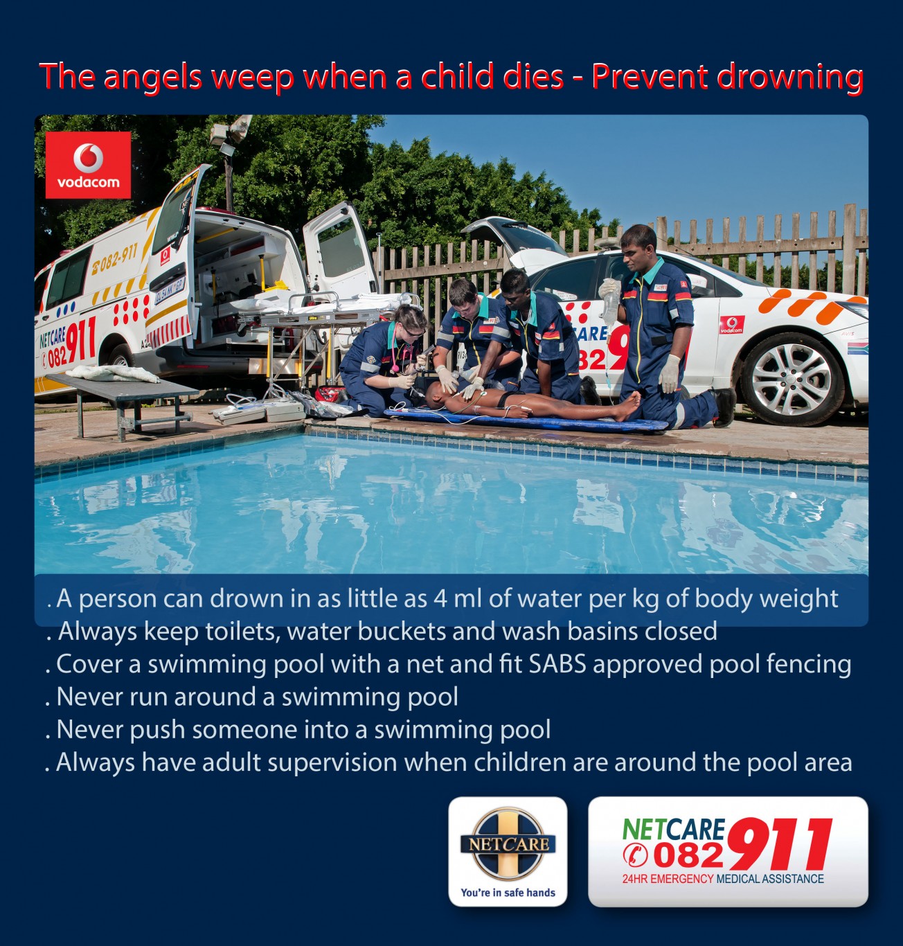 3 Year old resuscitated after drowning in a swimming pool.