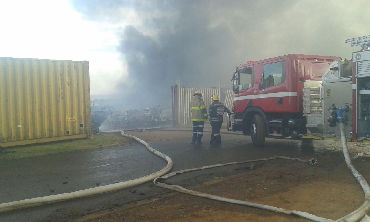 Paramedics on standby at a blazing fire on Reservoir Street in Boksburg