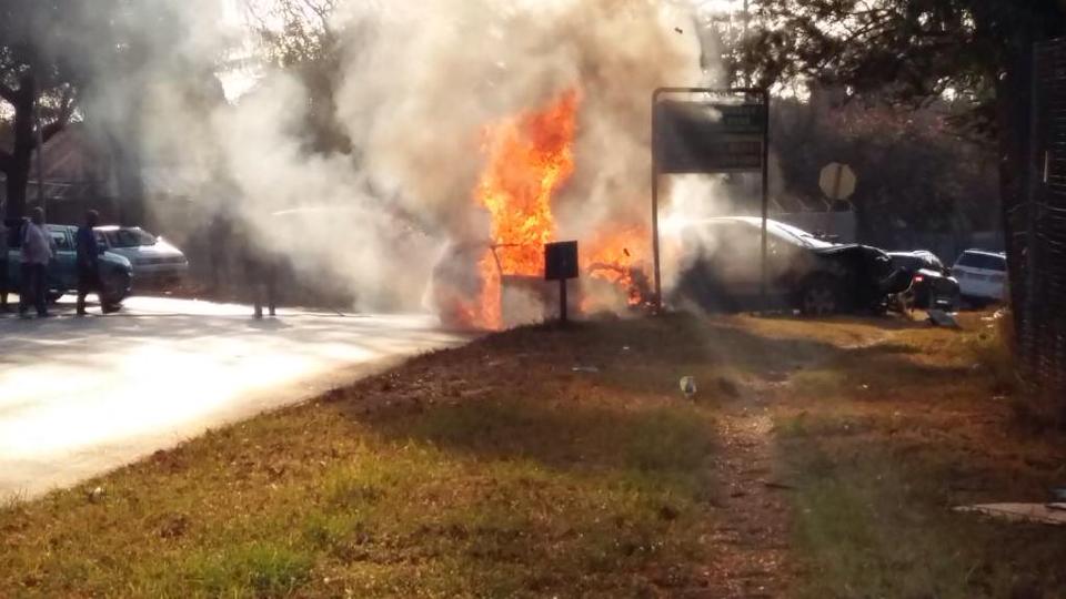 Vehicle engulfed in flames after crash at intersection in Greenside