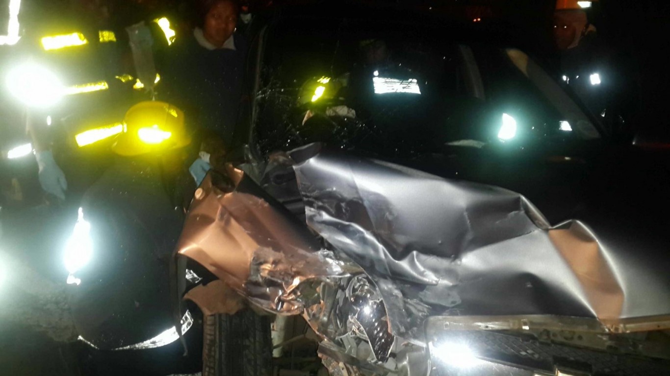 Jaws of life used to free man after head on collision