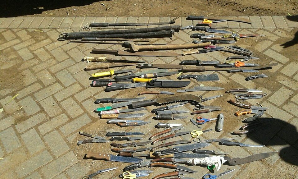 Dangerous weapons confiscated in stop-and-search at Sector 3 in Ikageng, North West