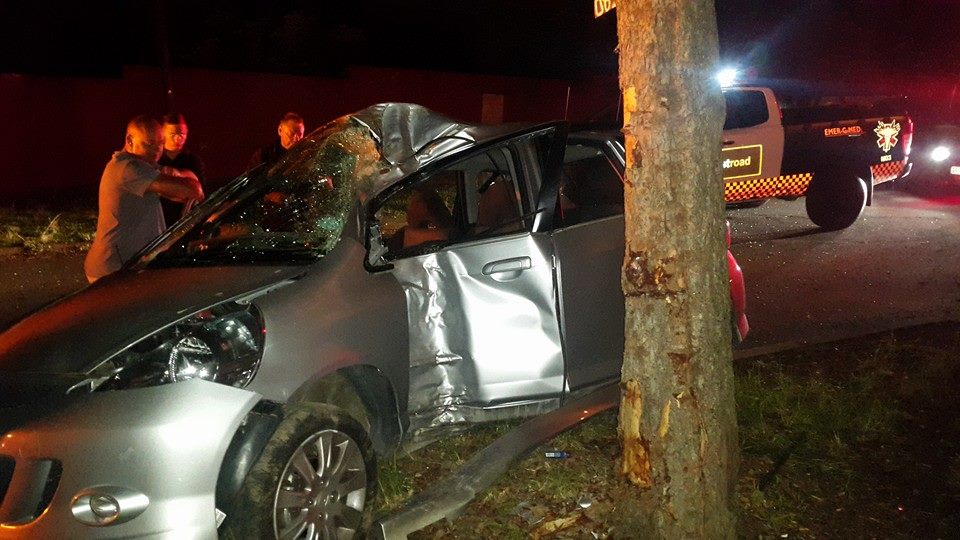 Three injured in crash into tree on David Road, in Olivedale