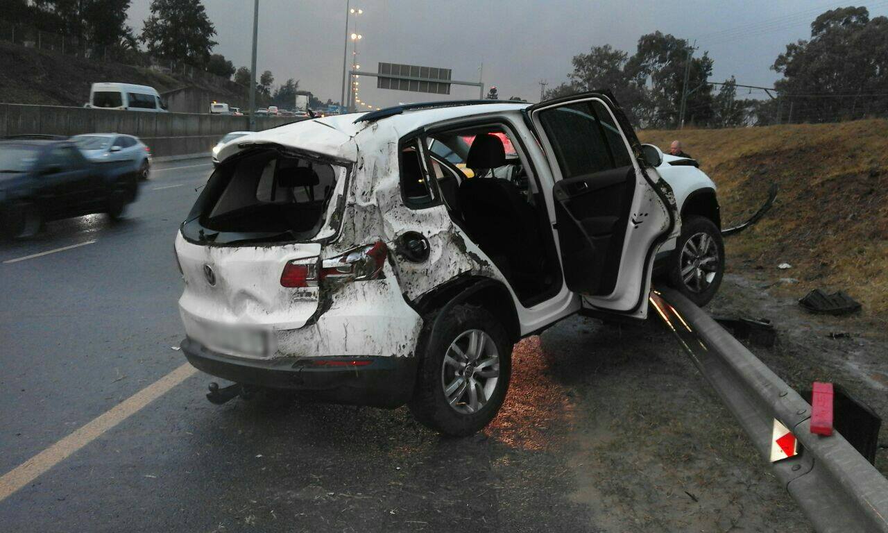 Car crashes after allegedly aquaplaning through a puddle of water