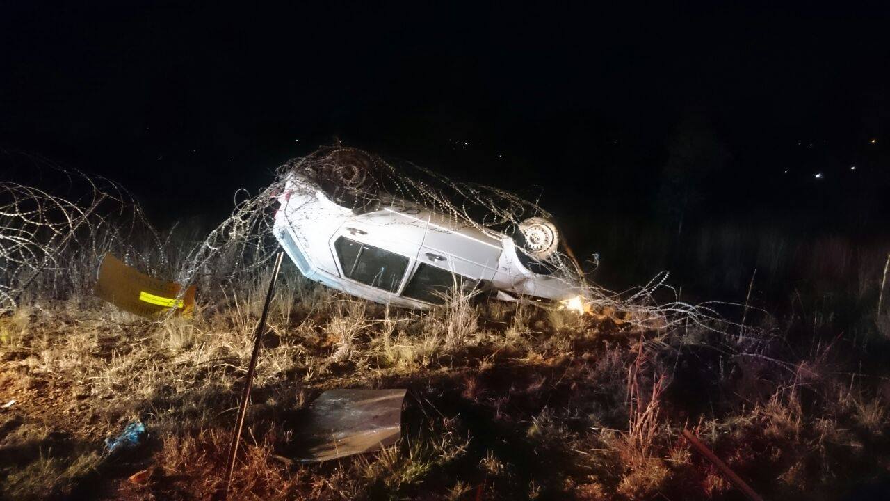 Single vehicle rollover in front of the Waterkloof Air Force base in Pretoria.