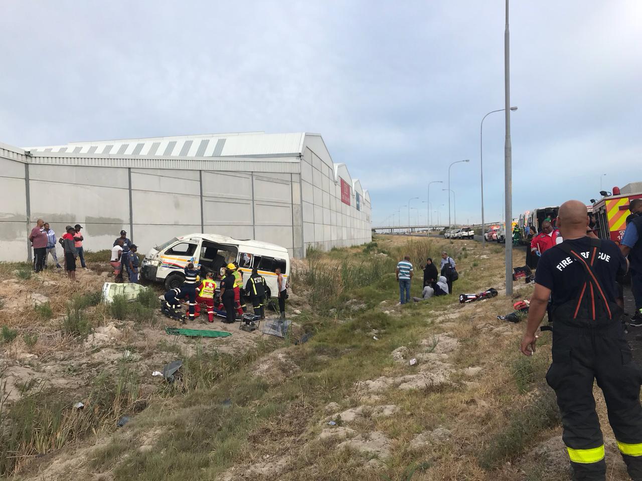 Taxi rolls multiple times leaving eighteen injured off the R300 near the N2 turnoff in Mitchells Plain in the Western Cape