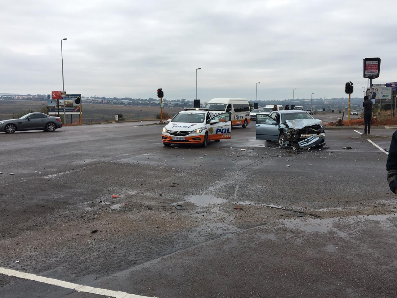 Two injured in collision on the corners of Summit road and Lever Road in Midrand.