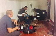 Man gets caught by cables in a construction site in a building in Braamfontein