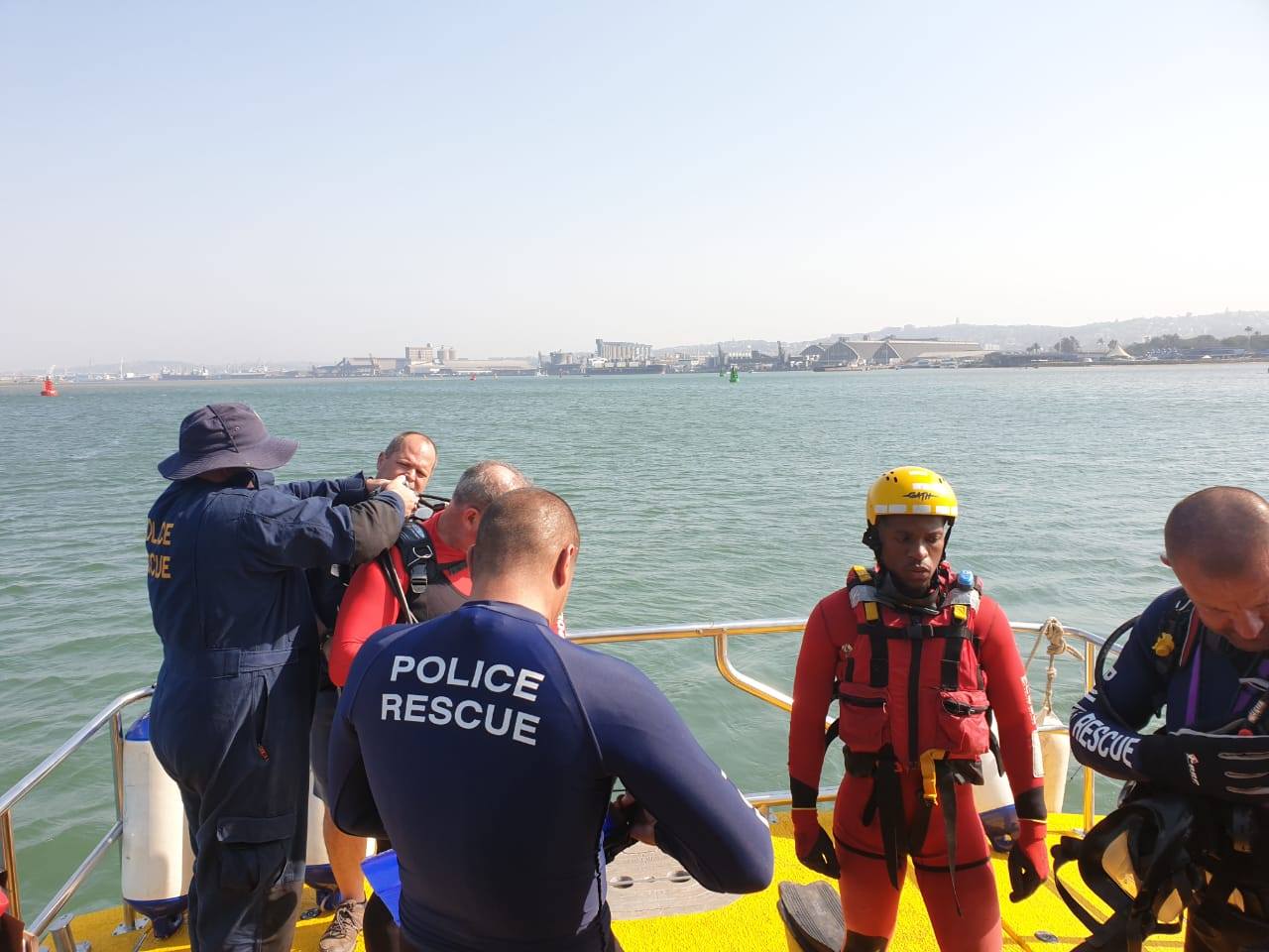 Police divers in Search and Rescue in the channel near Wilson's Wharf, Durban