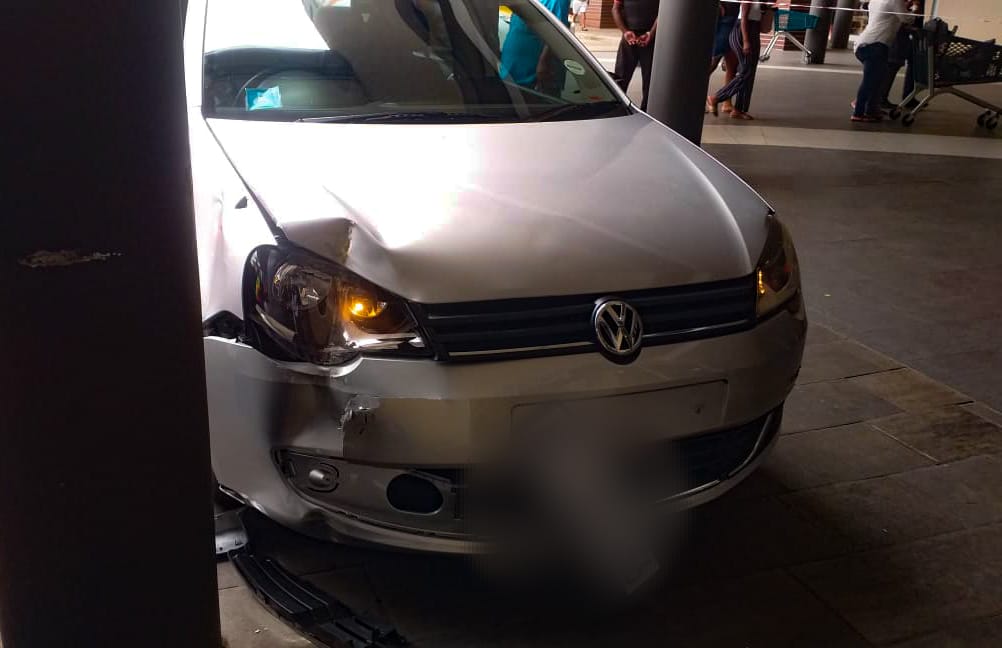 Injured treated as car crashes into bench and onto shopping mall in Pietermaritzburg