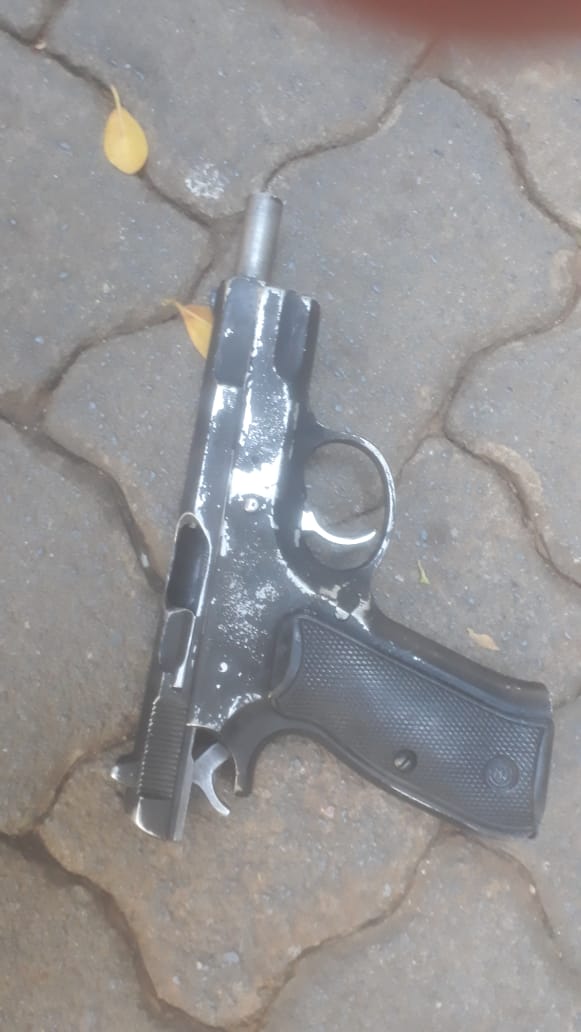 Police and security guards arrest two suspects and recover an unlicensed firearm following an attempted business robbery at Cresta Mall