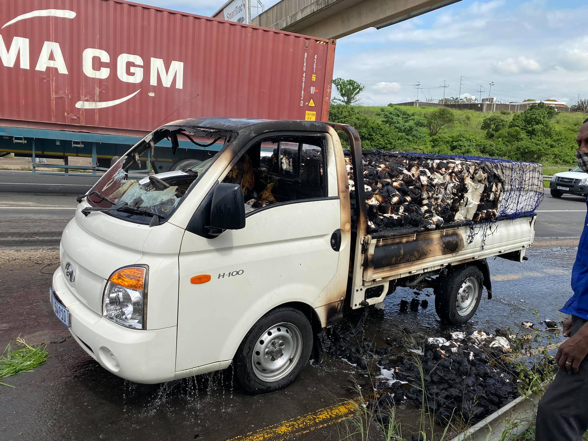 Vehicle loaded with toilet paper catches alight on the R102 in Verulam