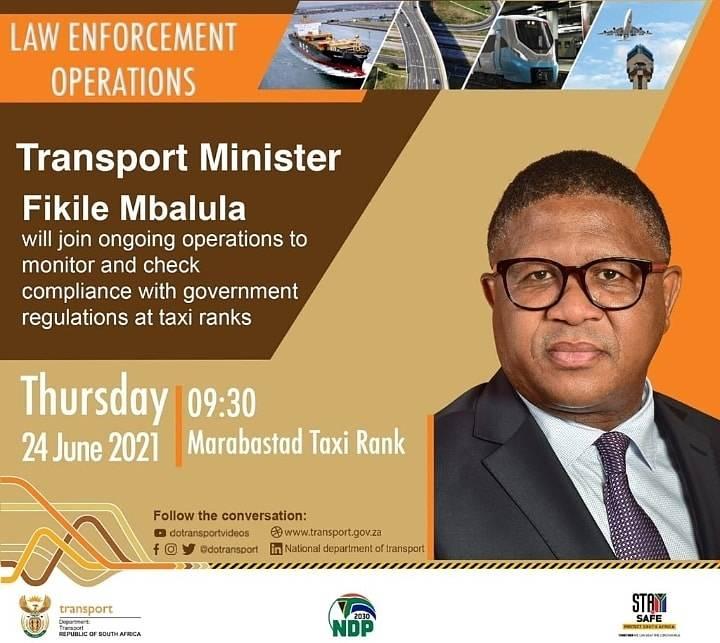 Transport Minister to monitor COVID regulations compliance at Pretoria Taxi Ranks.