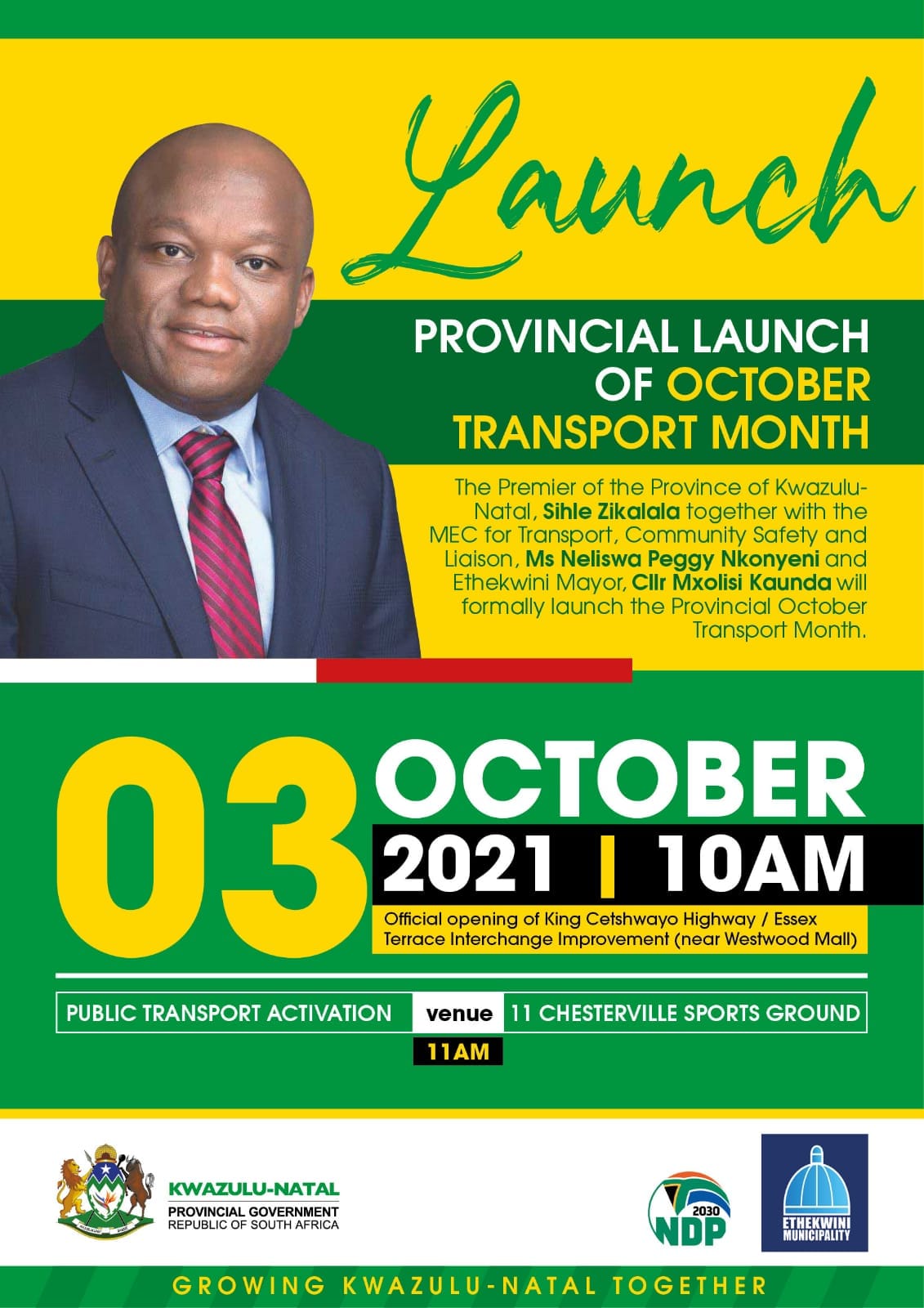 Premier Zikalala to showcase multi-million rand road infrastructure upgrade project during the launch of the provincial 2021 October Transport Month Campaign