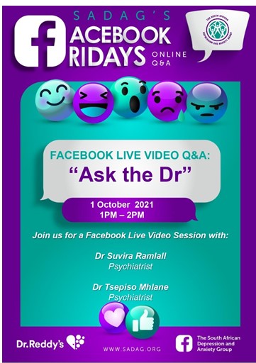 SADAG's Facebook LIVE Video focusing on 'Ask the Dr'