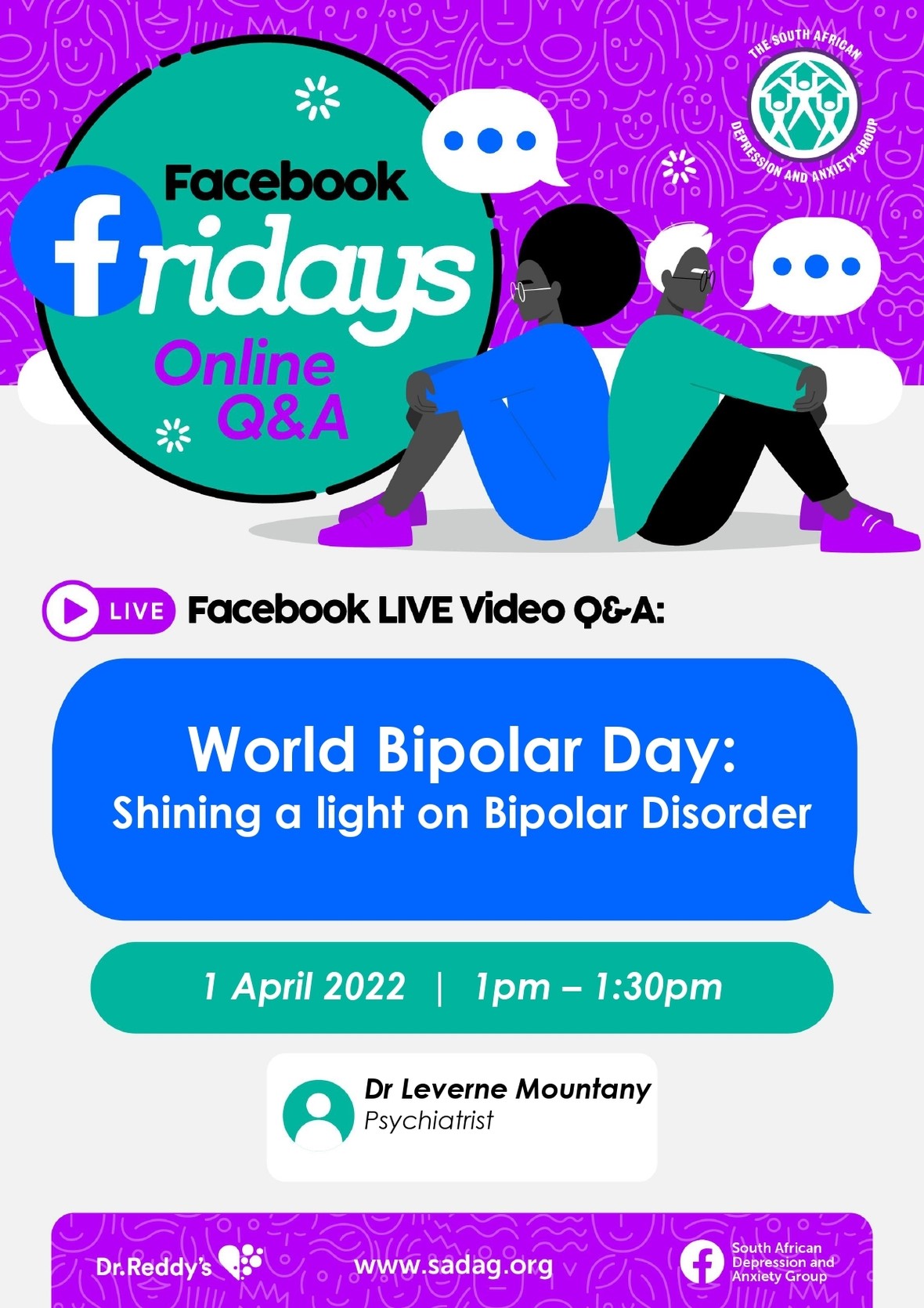 Join SADAG's Facebook LIVE Video Q&A on World Bipolar Day: Shining a light on Bipolar Disorder
