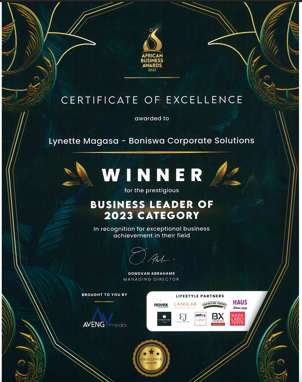 Lynette Magasa wins African Awards first ever Business Leader category