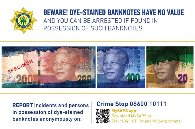 Never accept stained banknotes