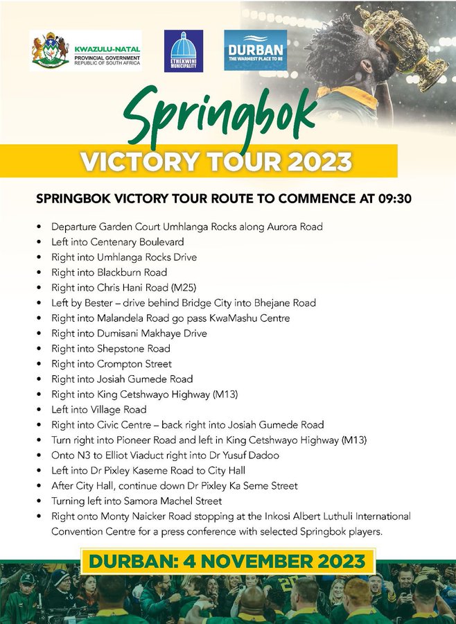 Springbok Victory Tour today in Durban