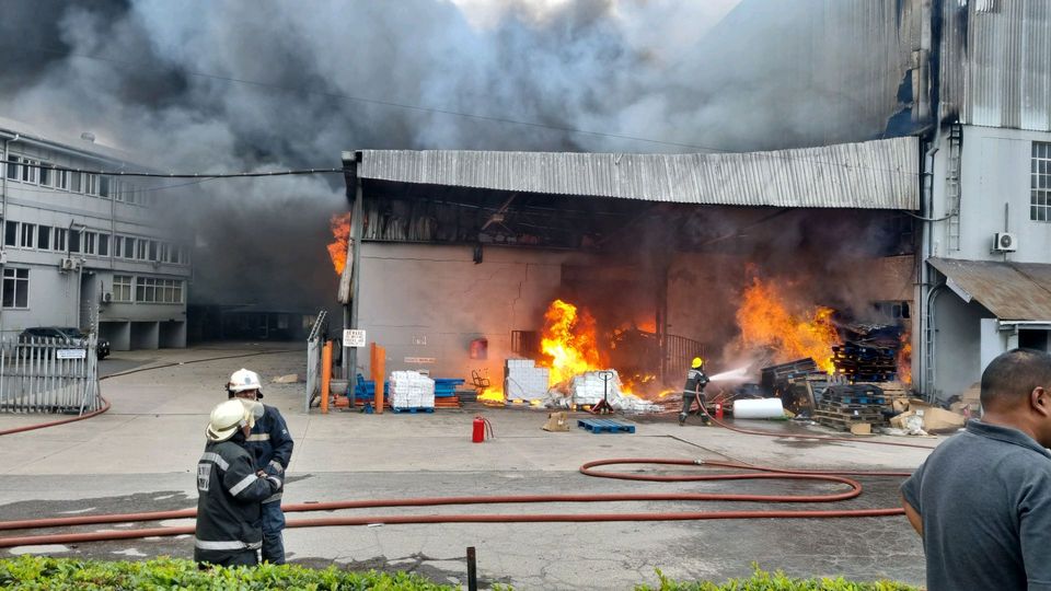 Vehicles destroyed during warehouse fire at an industrial premises in Seacow Lake Road