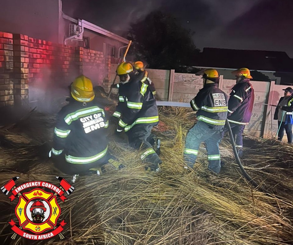 Thatch grass fire at a property in Bosmont