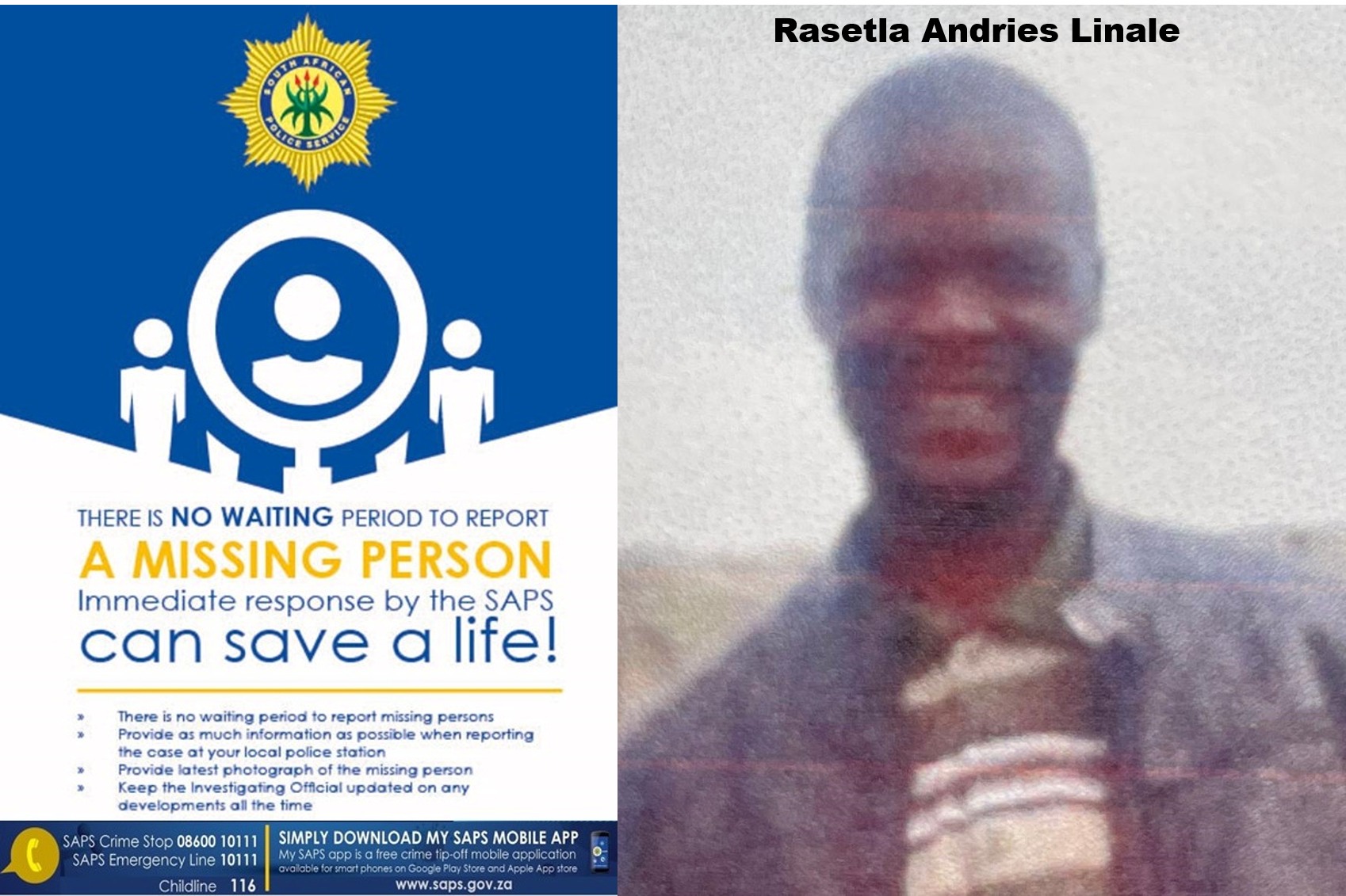 Thabong SAPS requires community assistance in reuniting a missing man with his family