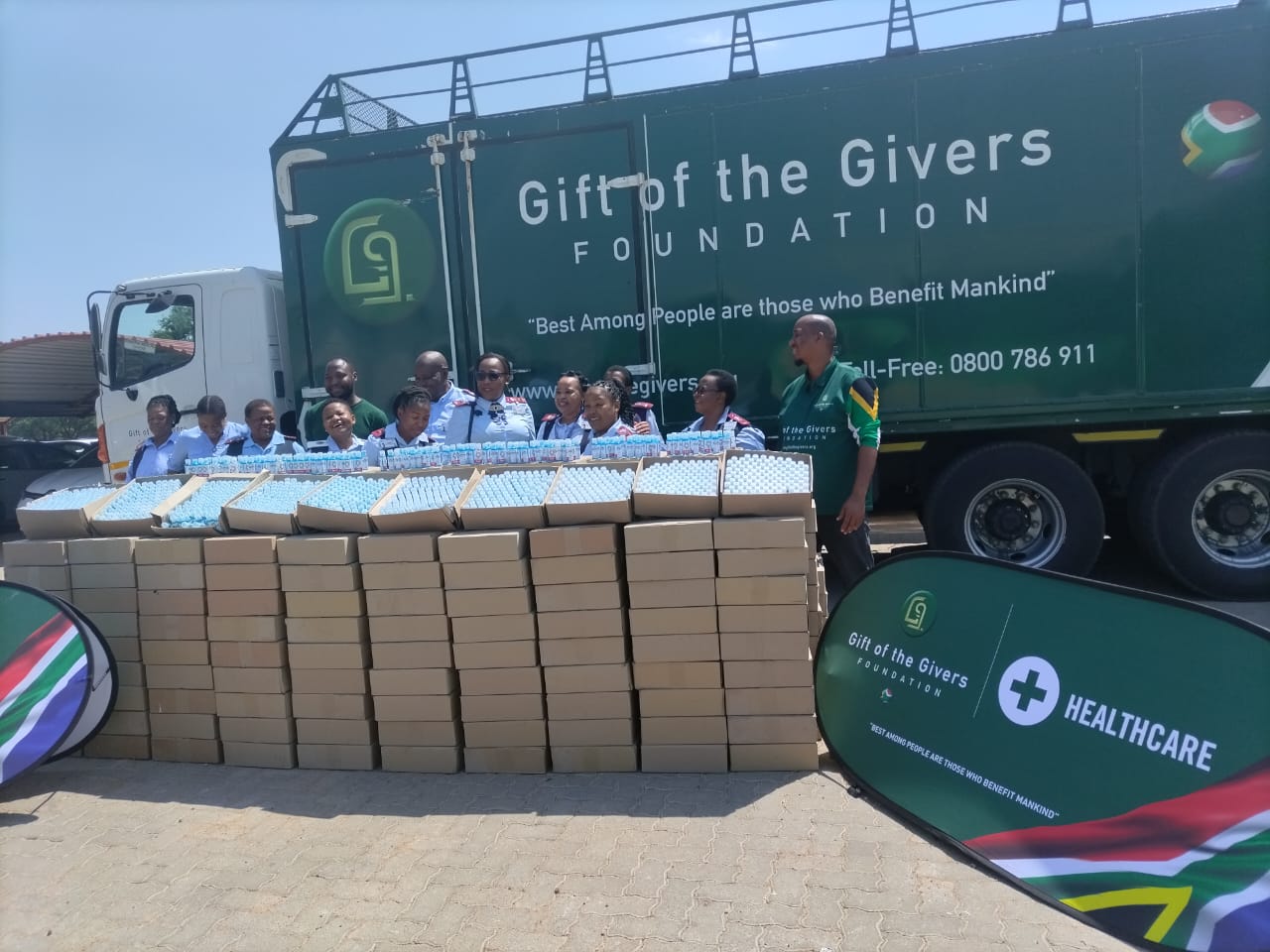 Gift of the Givers in partnership with Bonitas delivered 72 000 hand sanitizers to North West hospitals in South Africa