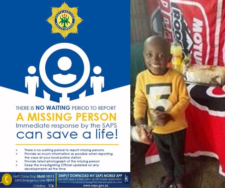 Delft Family Violence Child Protection and Sexual Offences unit seeks the help of the public to trace 5-year-old Dino Mtyingizane