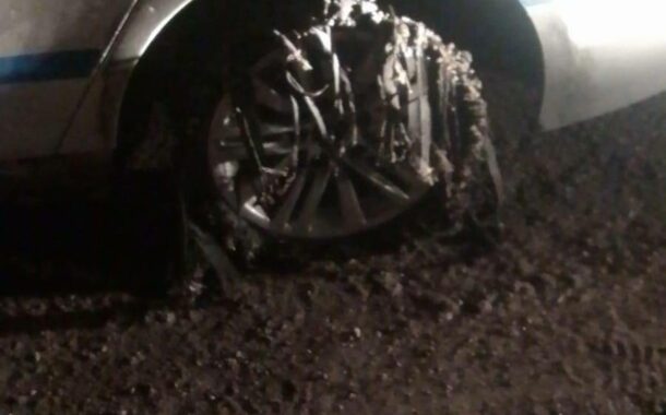 A police vehicle's tyre burst on the N4 almost causing a collision