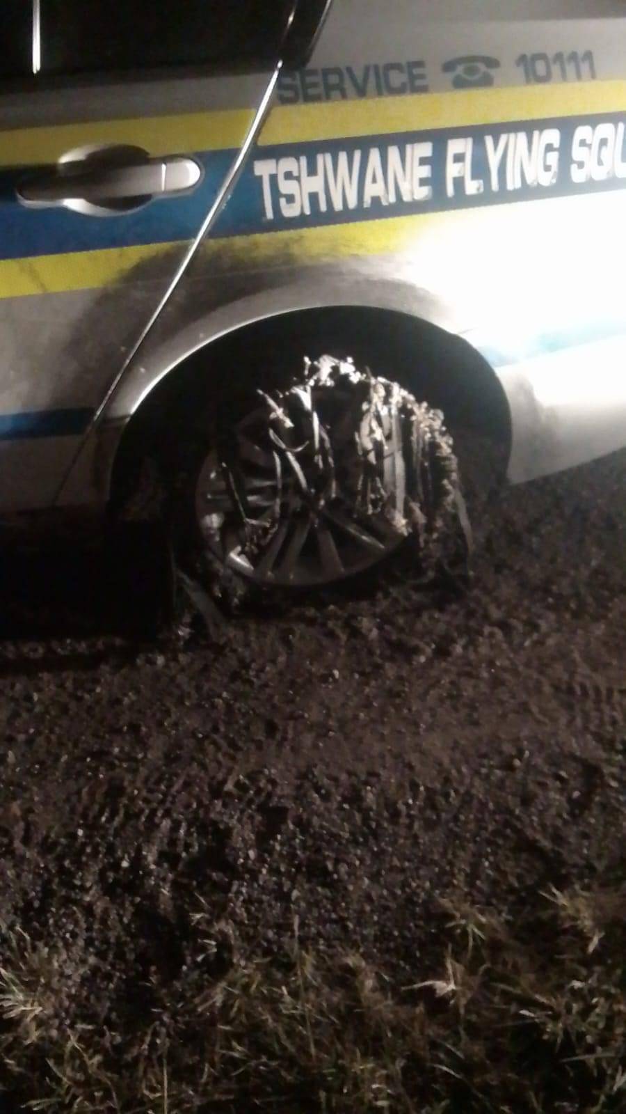 A police vehicle's tyre burst on the N4 almost causing a collision