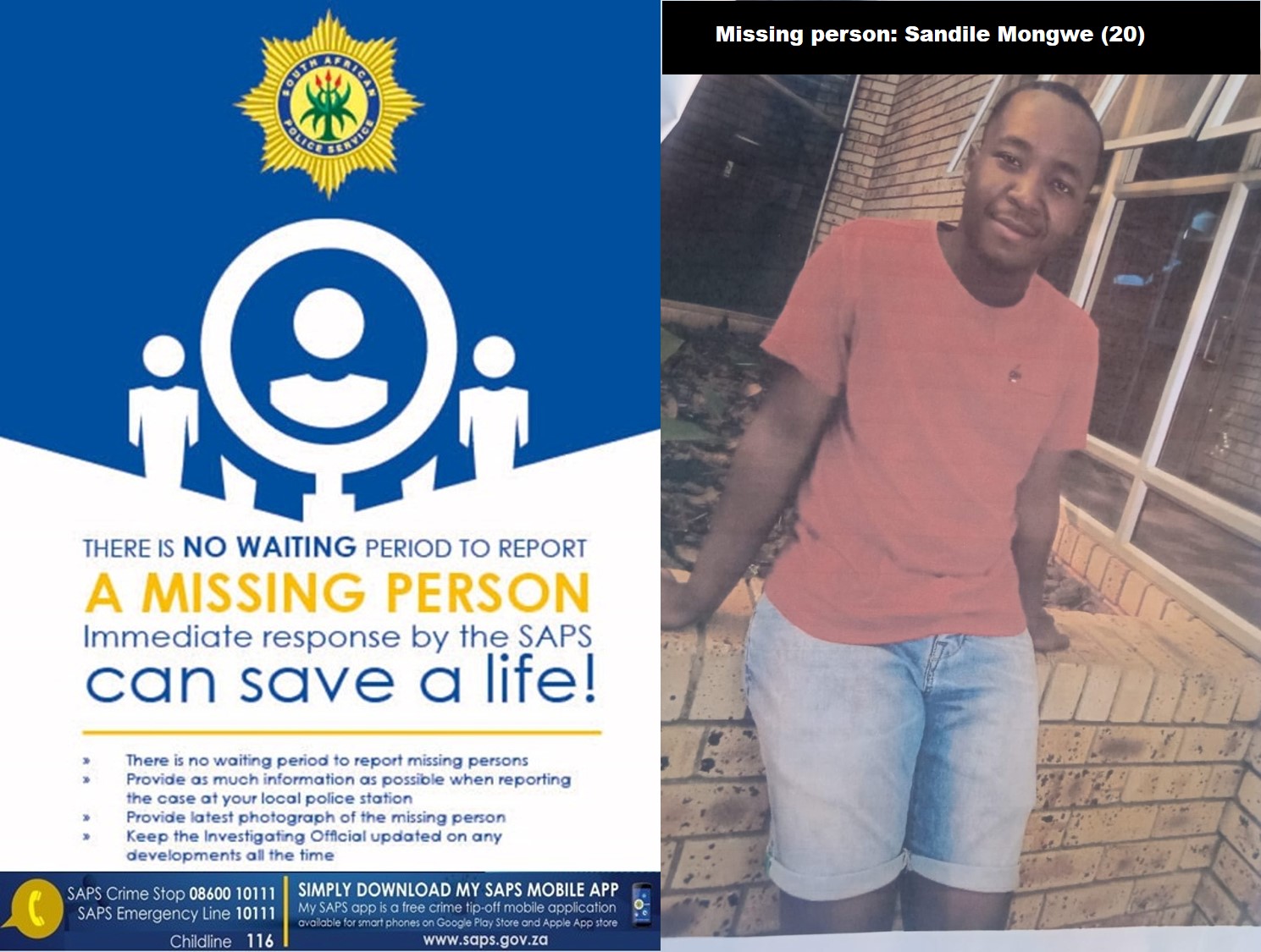 Help Police reunite missing Sandile Mongwe with his family