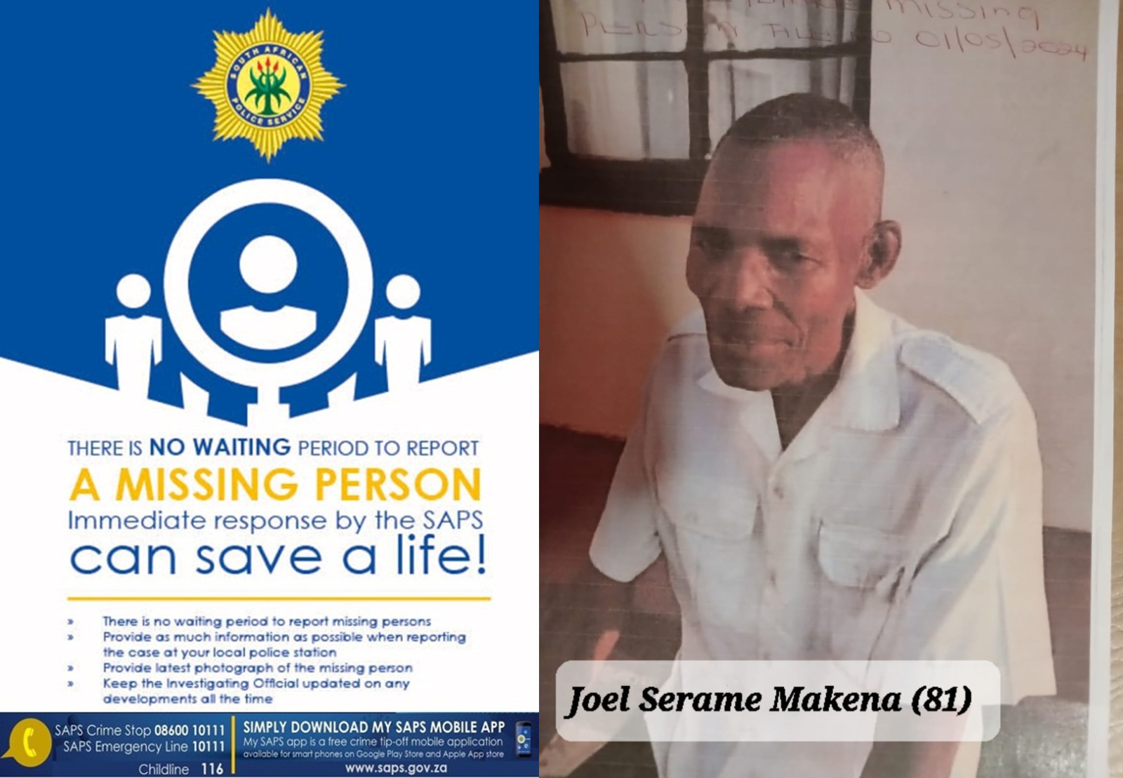 Help Police to reunite missing Joel Serame Makena with his family