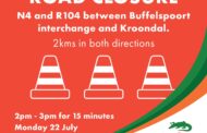 Road closure on the N4 and R104 between Buffelspoort interchange and Kroondal