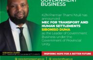 Today KZN Premier Thami Ntuli announced my appointment as the Leader of Government Business