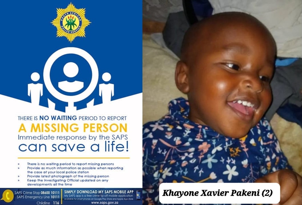 Missing two-year-old Khayone Xavier Pakeni sought by SAPS