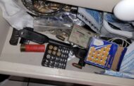 Male suspect arrested and various suspected stolen items recovered, including firearms and ammunition