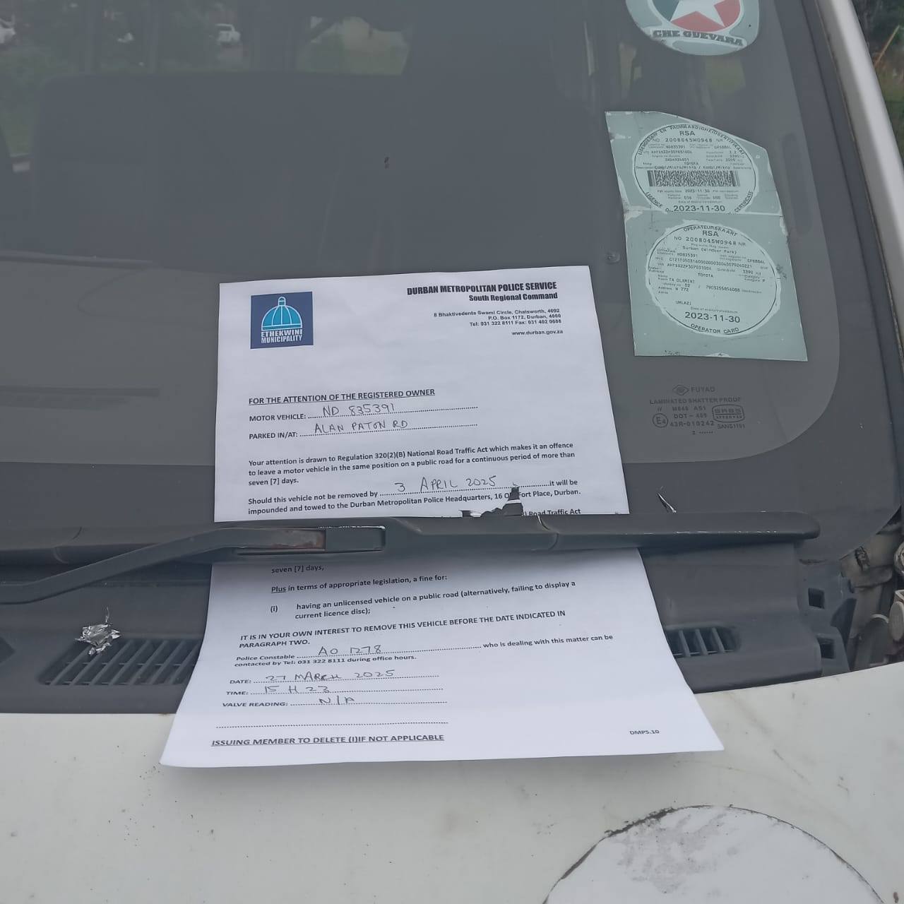 Success with enforcement of abandoned and illegally parked vehicles in Durban