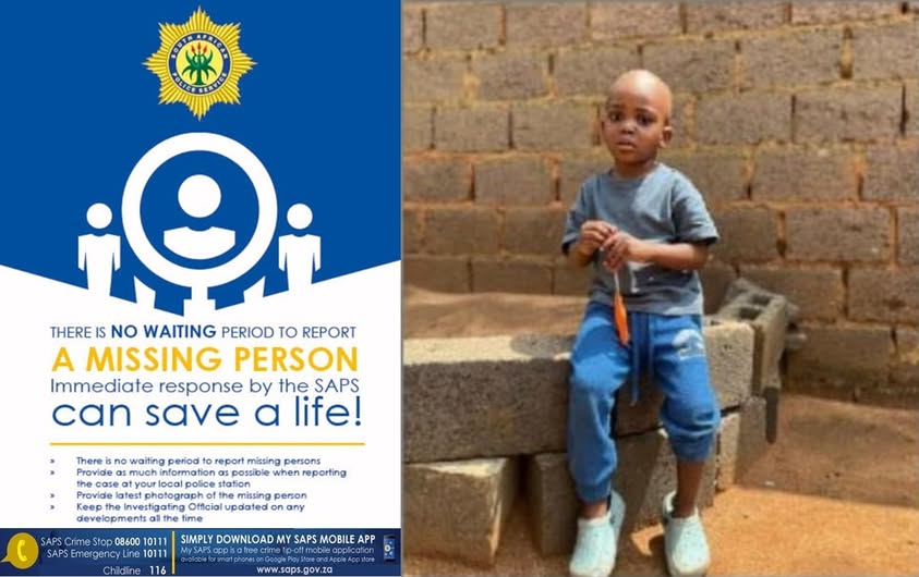 Police are searching for a three-year-old boy who was reported missing in Tshepisong