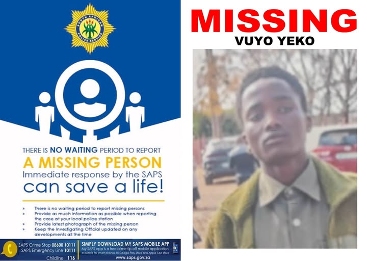 Help find missing Vuyo Yeko of Theunissen