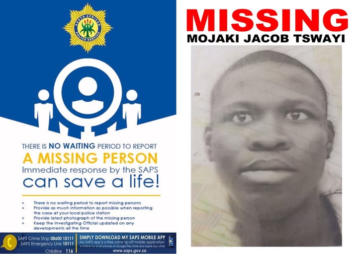 Police initiate a search after Mojaki Jacob Tswayi went missing