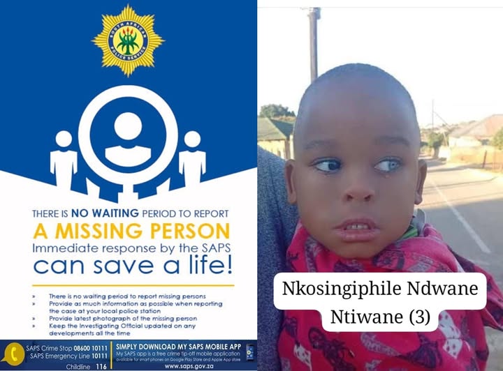 Help Police to reunite missing three-year-old deaf-mute boy, Ndwane Ntiwane, with his parents