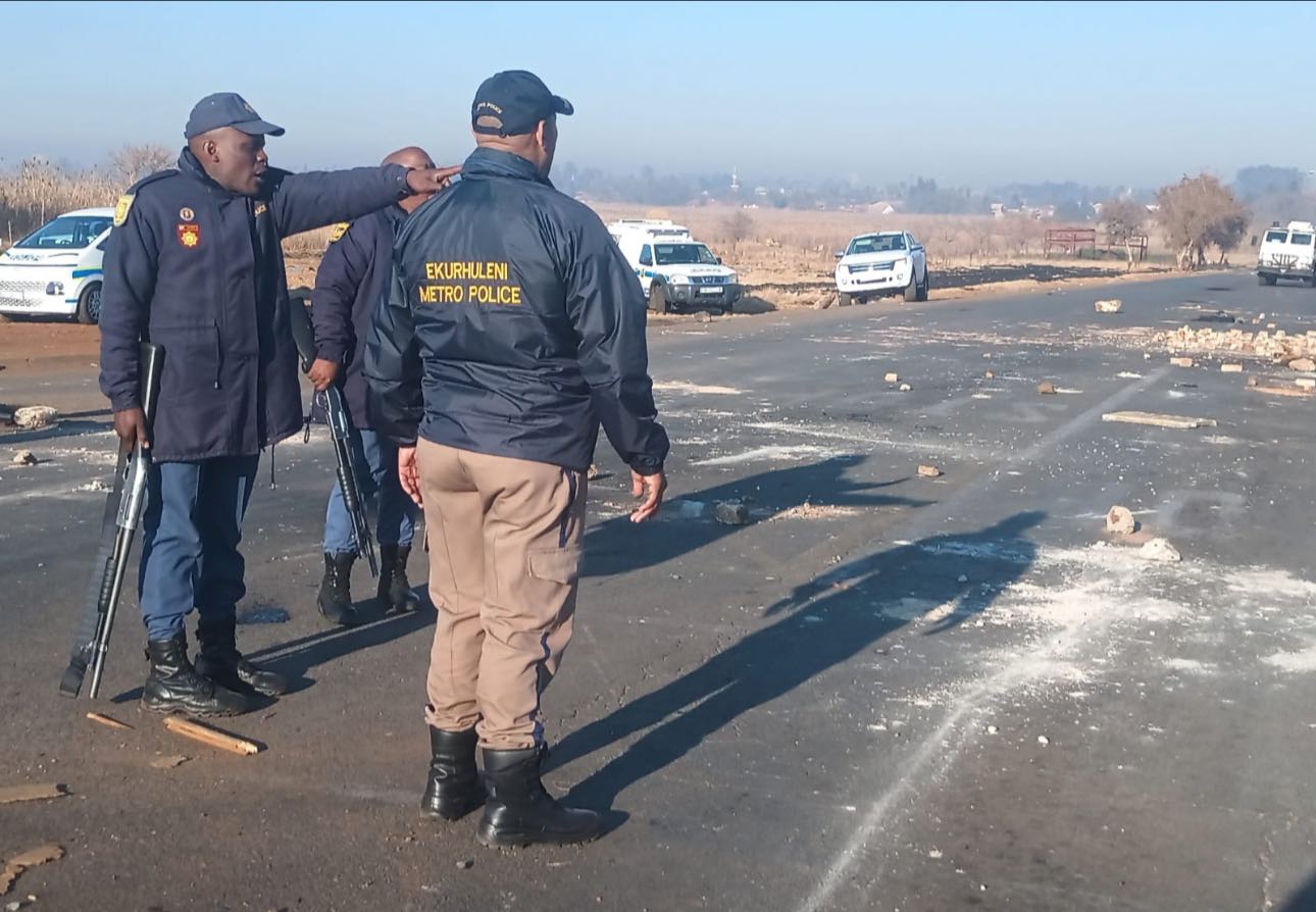 Protest action ongoing at Slovo Park, Welgedaght, in the Springs area
