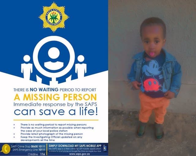 Police seek public assistance in locating a two-year-old boy, Baphiwe Itumeleng Mokonahatsi