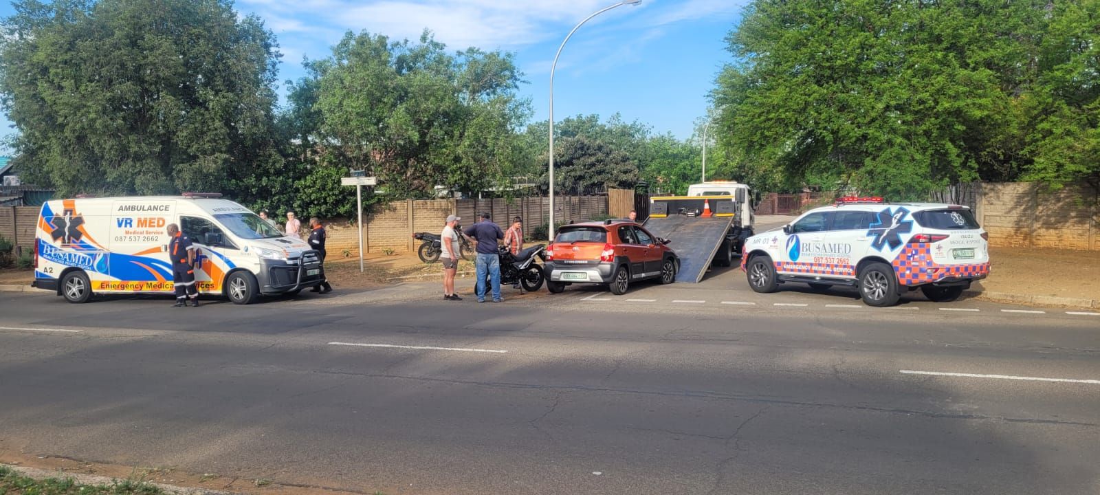 A car and a bike collided on Barry Richter Street, Bloemfontein