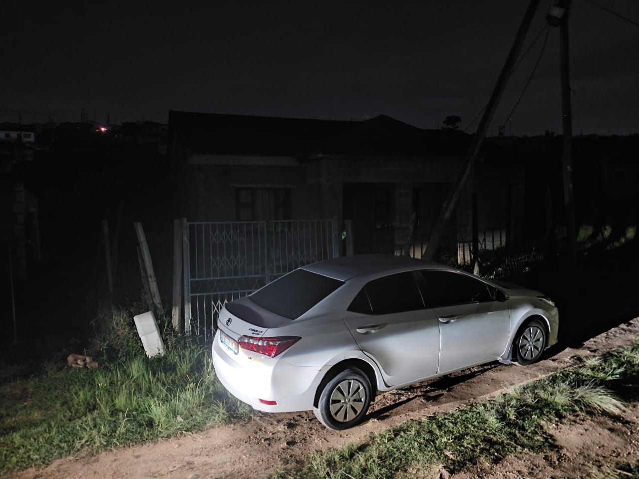 Hijacked vehicle recovered along a sand road off Mbuyiseni Place