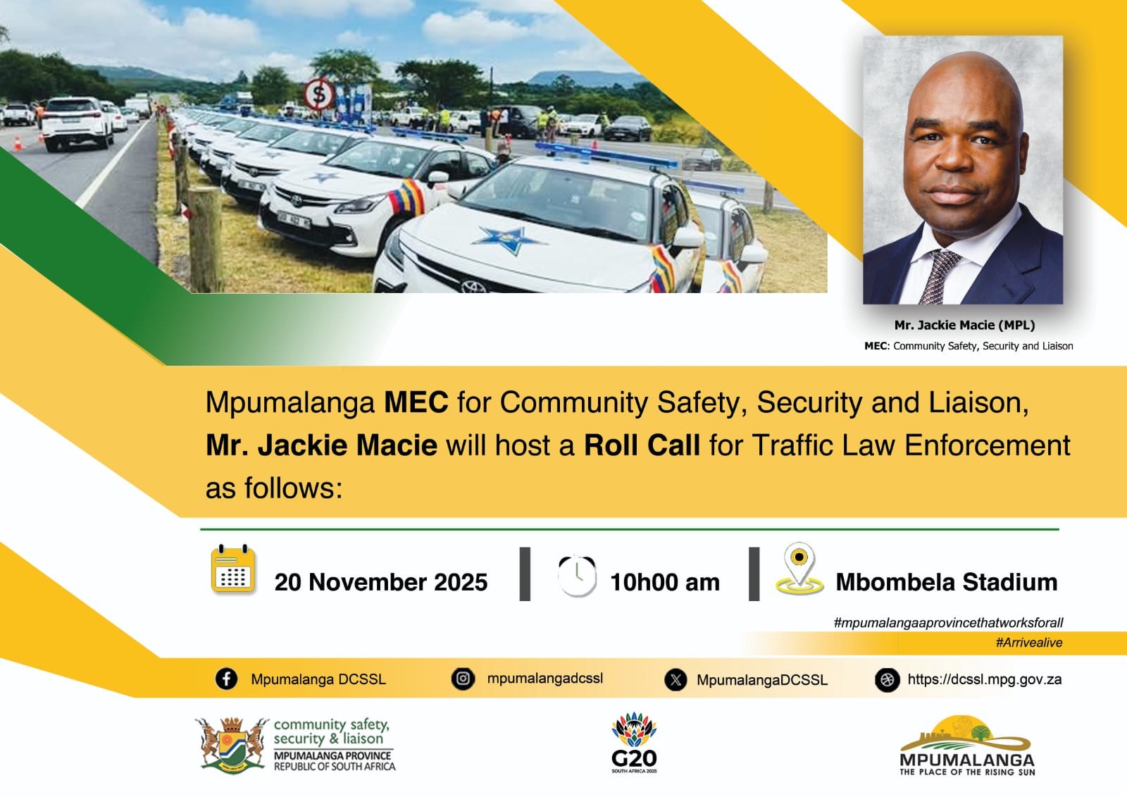 MEC Macie to host Law enforcement Roll Call as part of Festive Season Road Safety Activation