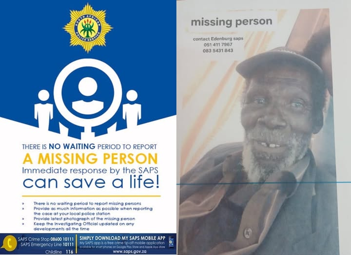 Police in Edenburg in the Free State are appealing to the community for assistance in locating 85-year-old Rametsing Moses Seleka