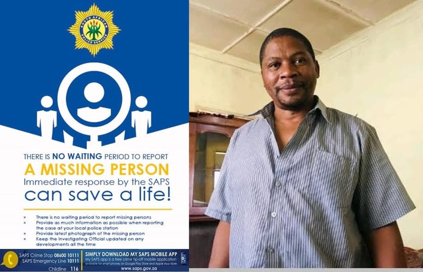 Tweeling police are requesting public assistance in tracing missing Tsietsi Petrus Mofokeng (54) from Mafahlaneng, Tweeling