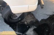 A taxi has hit a sinkhole along Delft Main Road in Cape Town