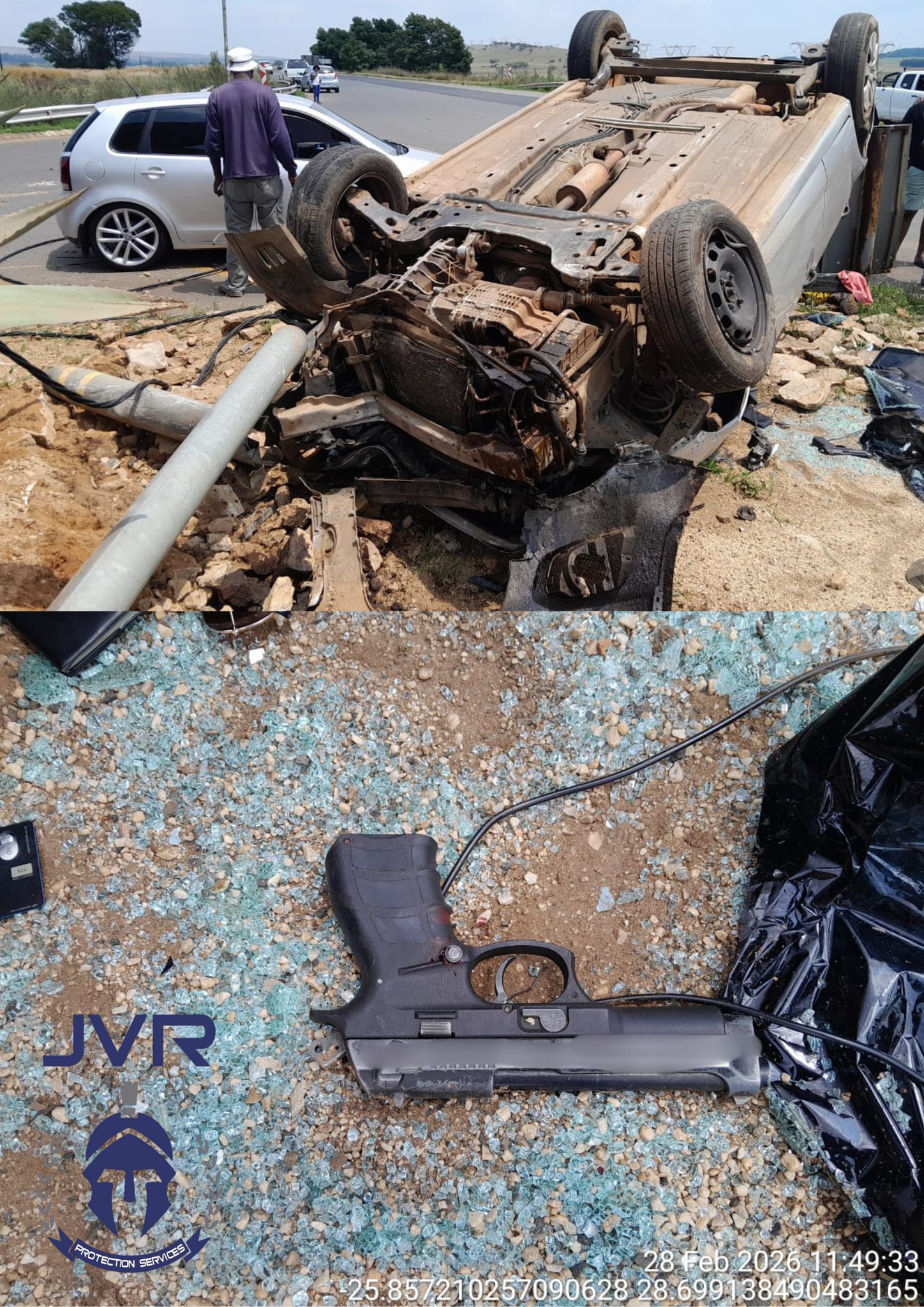 Vehicle involved in the robbery of a hitchhiker crashed and rolled during a pursuit